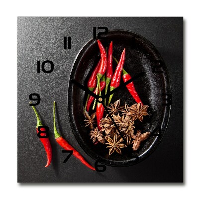 Sklenené hodiny štvorec Chilli papričky