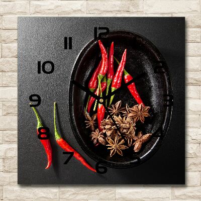 Sklenené hodiny štvorec Chilli papričky