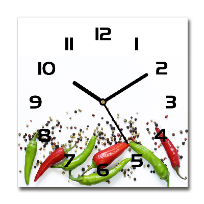Sklenené hodiny štvorec Chilli papričky