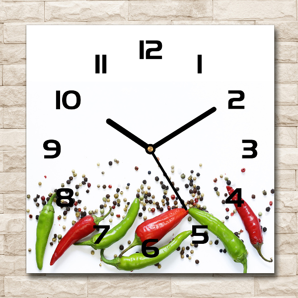 Sklenené hodiny štvorec Chilli papričky