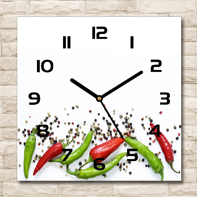 Sklenené hodiny štvorec Chilli papričky