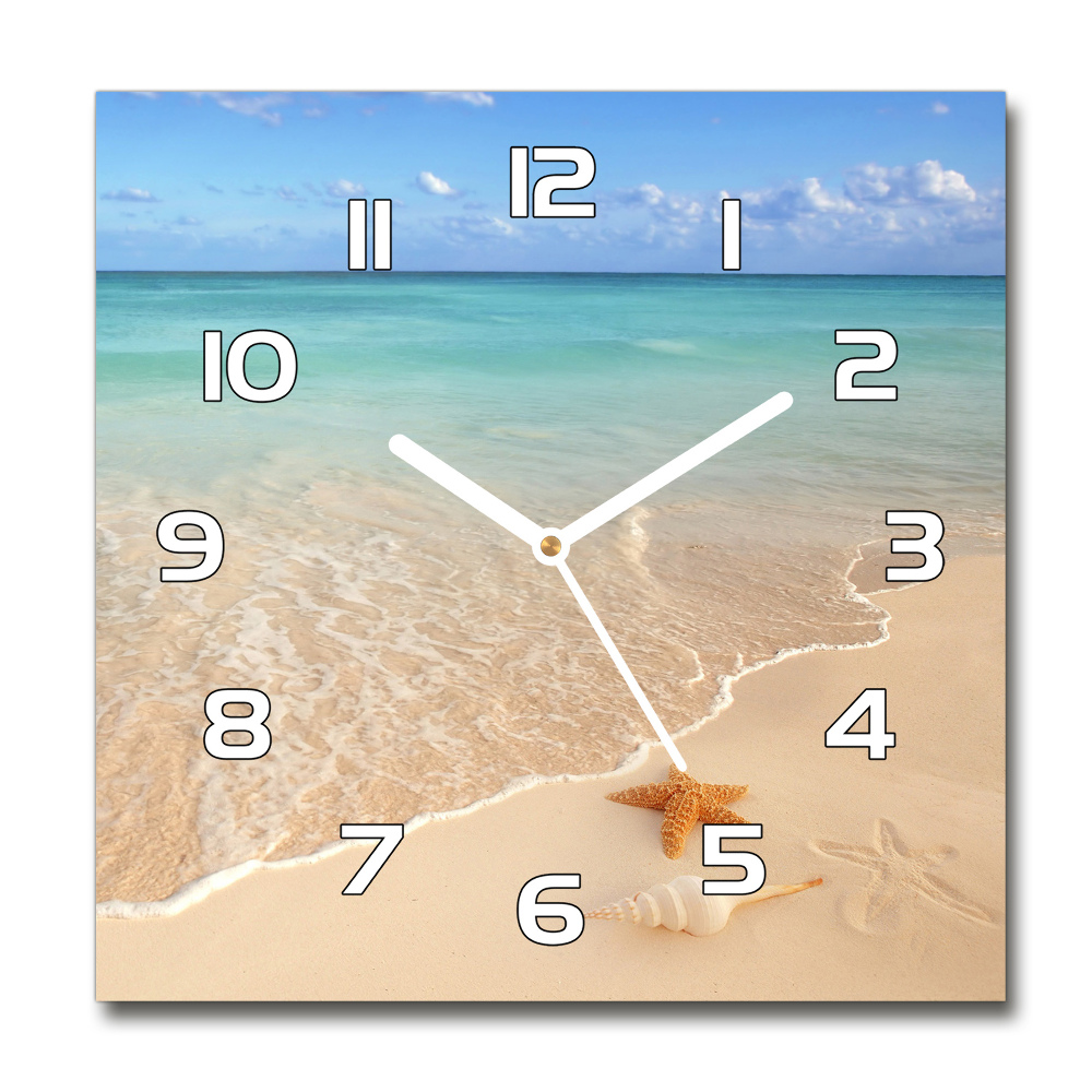 Sklenené hodiny štvorec Hviezdice na pláži