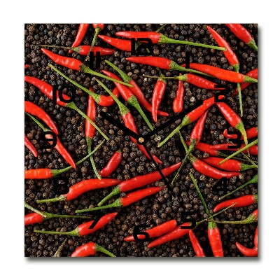 Sklenené hodiny štvorec Chilli papričky