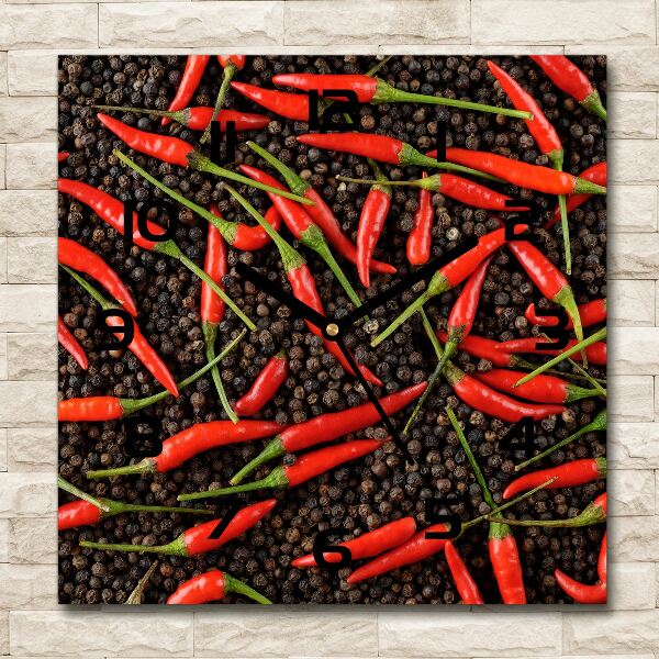 Sklenené hodiny štvorec Chilli papričky