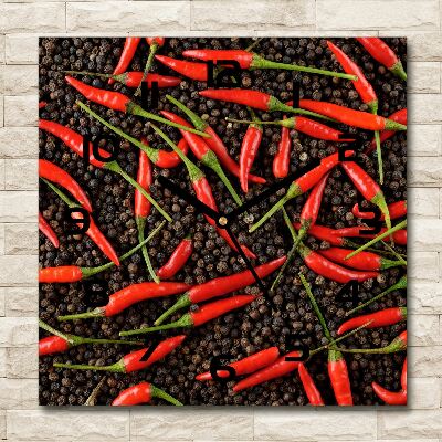 Sklenené hodiny štvorec Chilli papričky