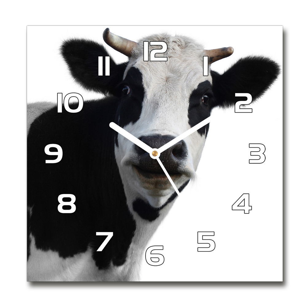 Sklenené hodiny štvorec Strakatá krava