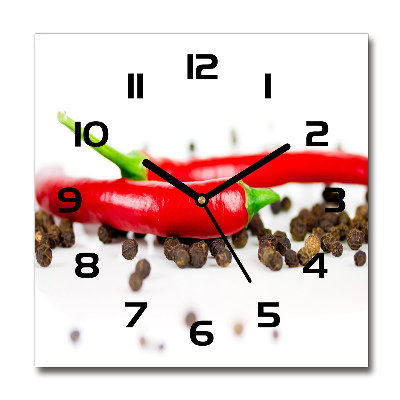 Sklenené hodiny štvorec Chilli a korenie