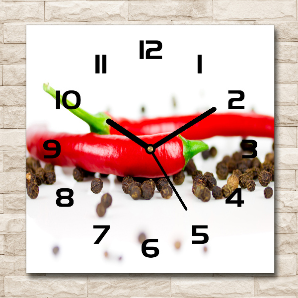 Sklenené hodiny štvorec Chilli a korenie