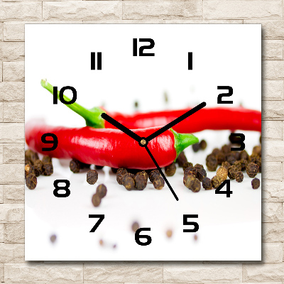 Sklenené hodiny štvorec Chilli a korenie