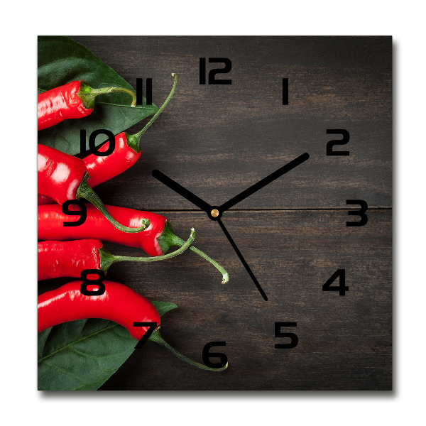 Sklenené hodiny štvorec Chilli papričky