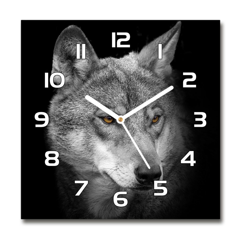 Sklenené nástenné hodiny štvorec Vlk
