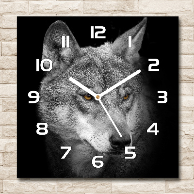 Sklenené nástenné hodiny štvorec Vlk