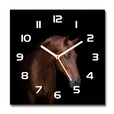 Sklenené hodiny štvorec Hnedý kôň
