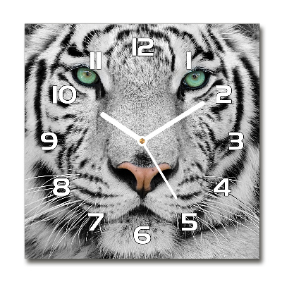 Sklenené hodiny štvorec Biely tiger