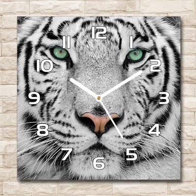 Sklenené hodiny štvorec Biely tiger