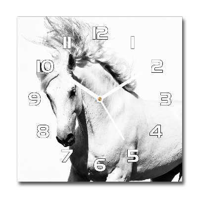 Sklenené hodiny štvorec Biely kôň