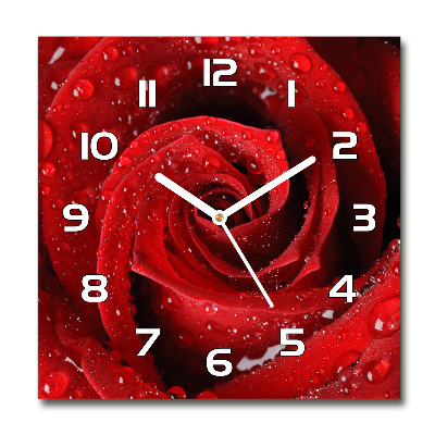 Sklenené hodiny štvorec Kvapky na ružu