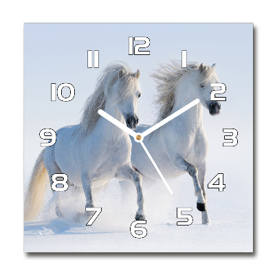 Sklenené hodiny štvorec Dva kone v snehu