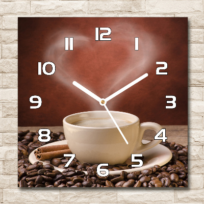 Sklenené nástenné hodiny štvorec Aromatická káva