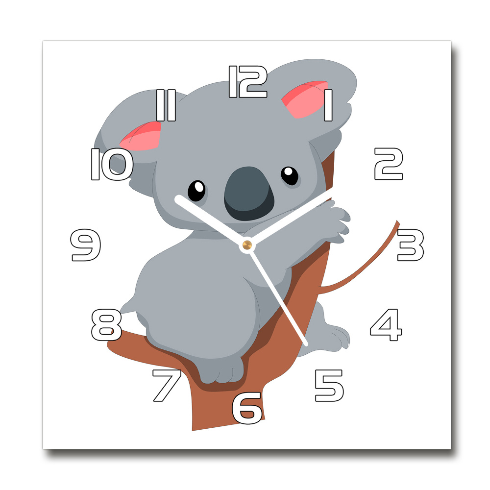 Sklenené hodiny štvorec Koala na strome