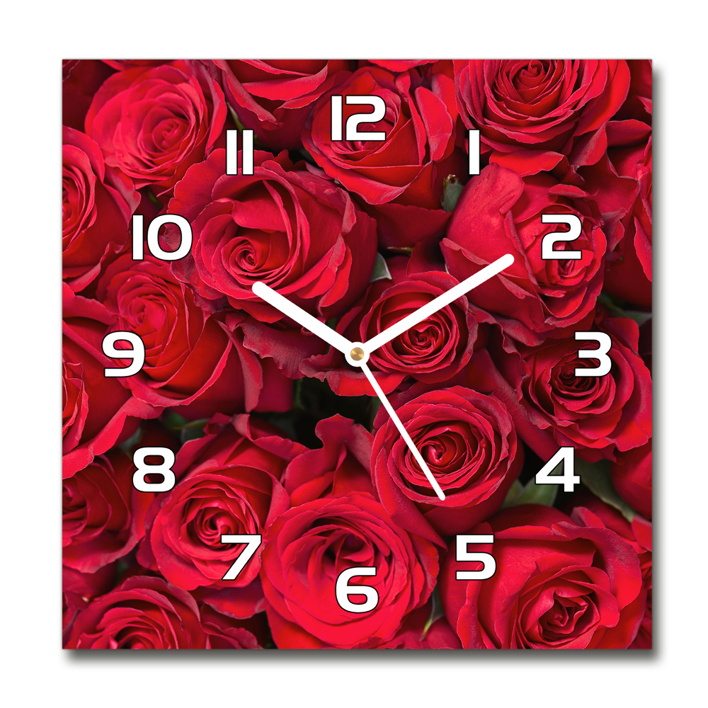 Sklenené hodiny štvorec Červené ruže