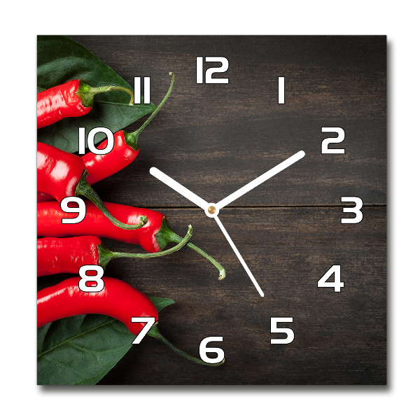 Sklenené hodiny štvorec Chilli papričky