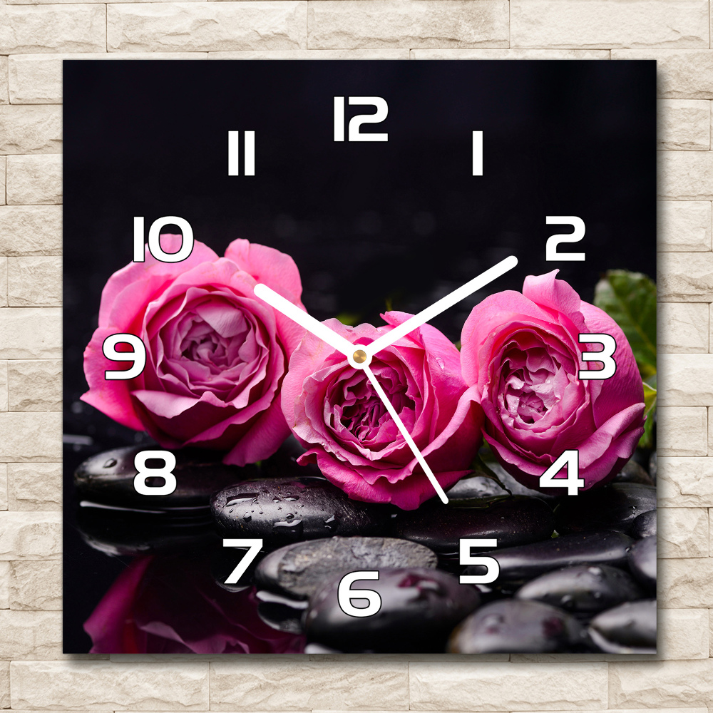 Sklenené hodiny štvorec Ružové ruže