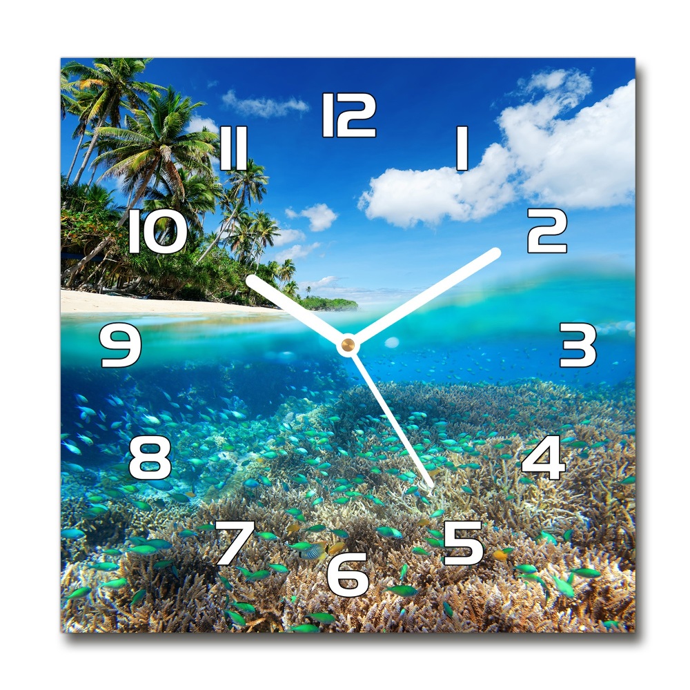 Sklenené nástenné hodiny štvorec Koralový útes