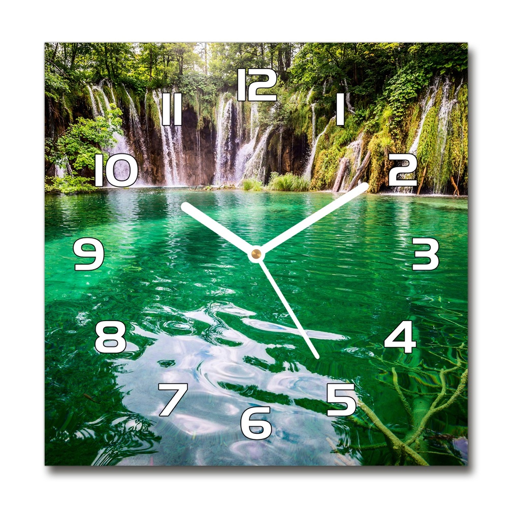 Sklenené hodiny štvorec Plitvické jazero