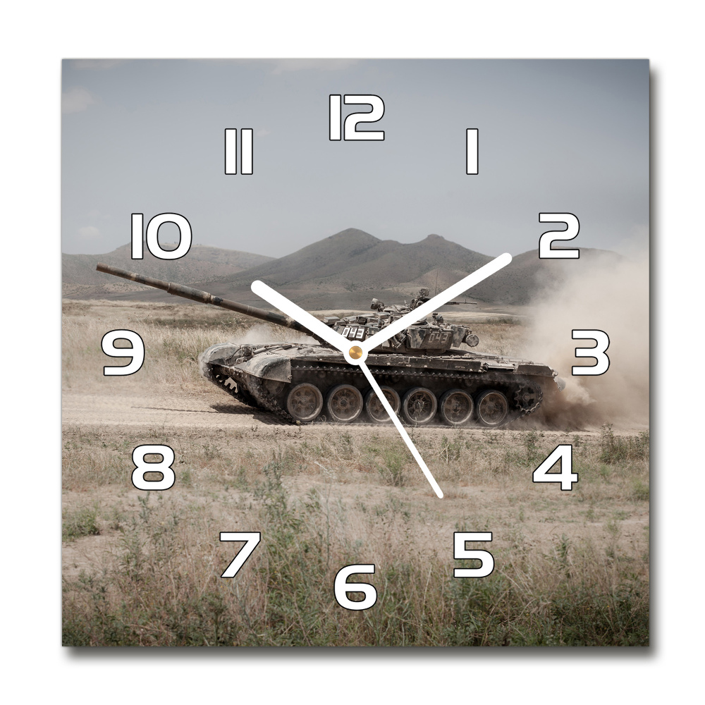 Sklenené hodiny štvorec Tank na púšti