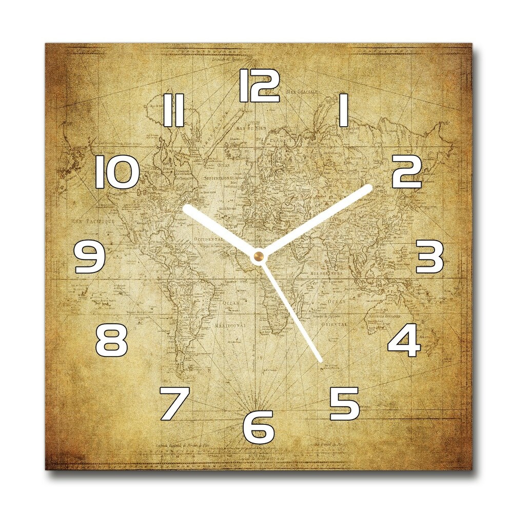 Sklenené nástenné hodiny štvorec Stará mapa sveta