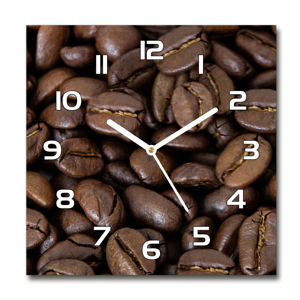 Sklenené nástenné hodiny štvorec Zrnká kávy