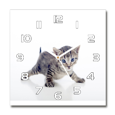 Sklenené nástenné hodiny štvorec Malá mačka
