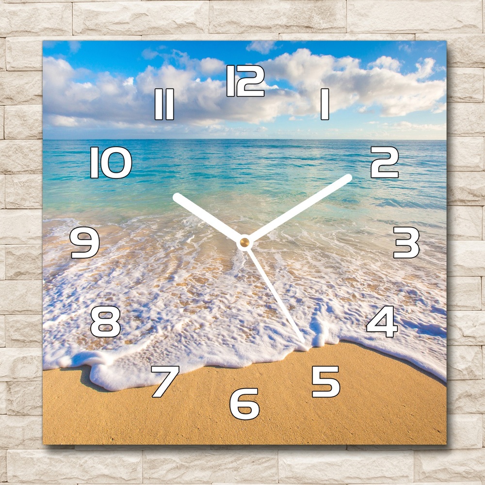 Sklenené nástenné hodiny štvorec Havajská pláž