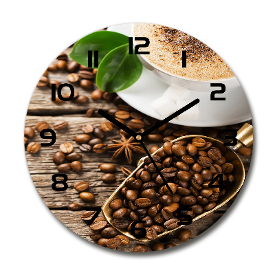 Sklenené nástenné hodiny okrúhle Káva