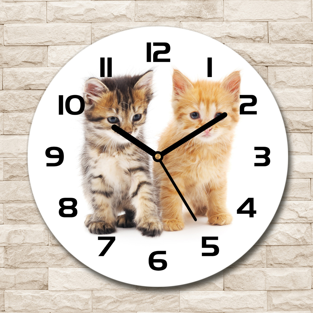 Sklenené hodiny okrúhle Hnedá a červená mačka