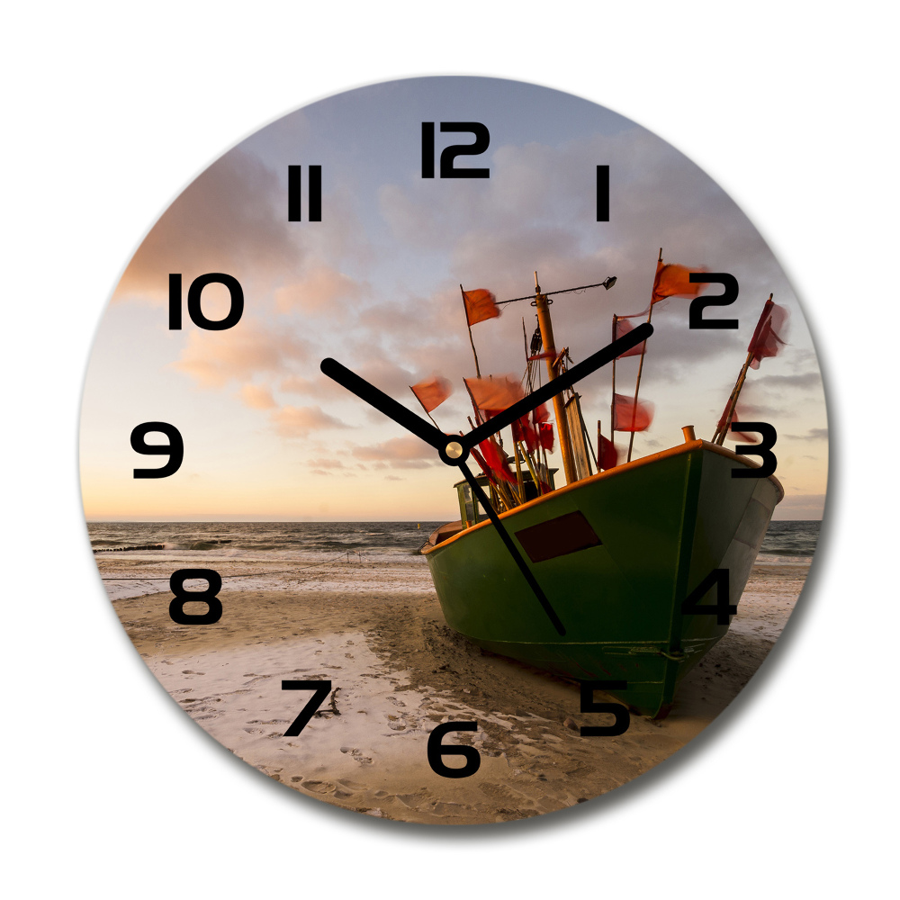 Sklenené hodiny okrúhle Rybárska loď pláž