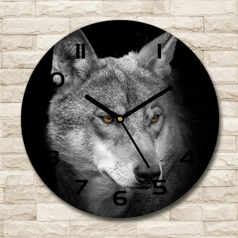 Sklenené nástenné hodiny okrúhle Vlk