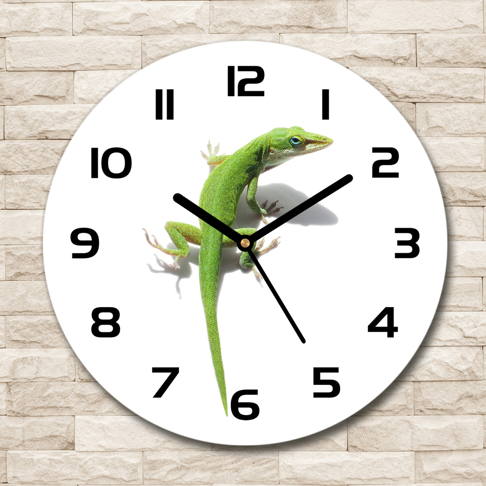 Sklenené hodiny okrúhle Zelená jašterica
