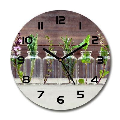 Sklenené hodiny okrúhle Rastliny v pohároch