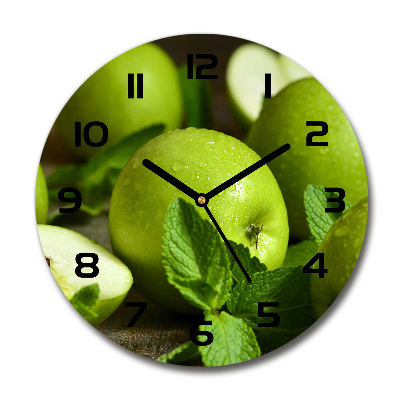 Sklenené hodiny okrúhle Zelená jablká