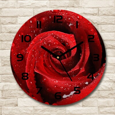 Sklenené hodiny okrúhle Kvapky na ružu