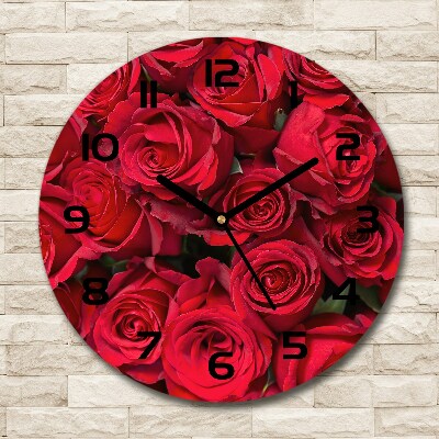Sklenené hodiny okrúhle Červené ruže