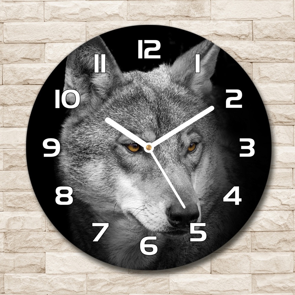 Sklenené nástenné hodiny okrúhle Vlk