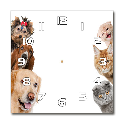Sklenené hodiny okrúhle Psy a mačky