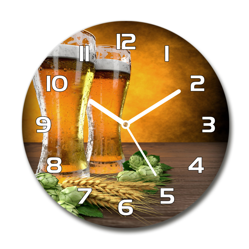 Sklenené hodiny okrúhle Dva poháre piva