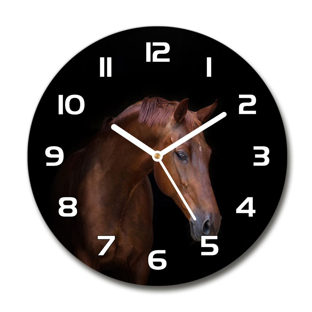 Sklenené hodiny okrúhle Hnedý kôň