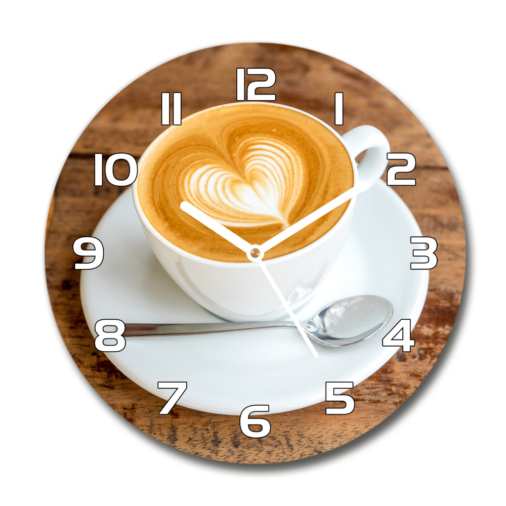 Sklenené hodiny okrúhle Káva v šálke