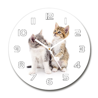 Sklenené hodiny okrúhle Dva malá mačiatka
