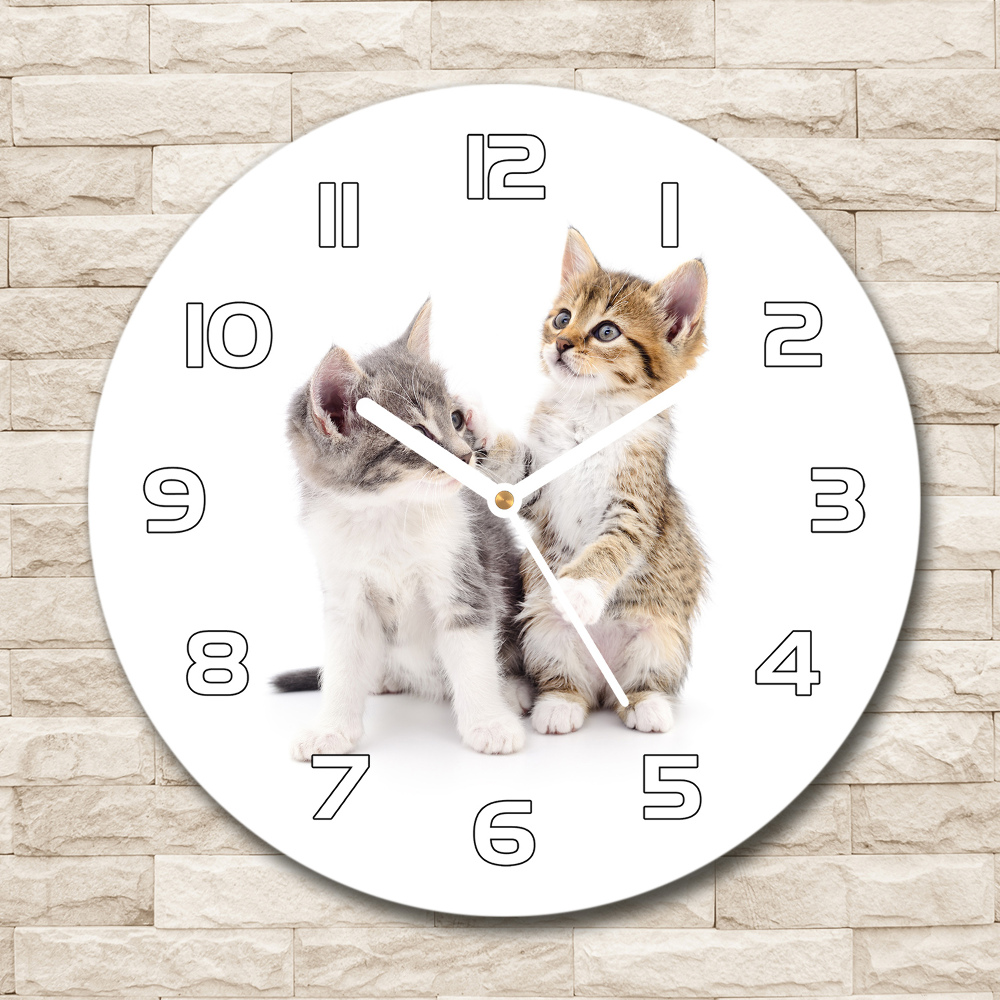 Sklenené hodiny okrúhle Dva malá mačiatka